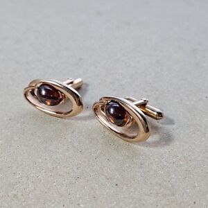 Vintage Swank Gold Tone Atomic Orbital Cufflinks Cabochon Mid Century Modern‎